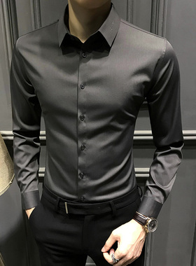 高级衬衫男长袖新款保暖高端痞帅商务衬衣男士修身加绒男装寸免烫