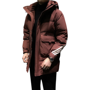 冬季带帽中长款男士羽绒服2025新款拼接背后字母风衣秋冬保暖外套