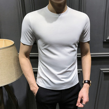 夏季高级白色圆领短袖T恤男2025新款半袖男款体恤修身打底衫男装