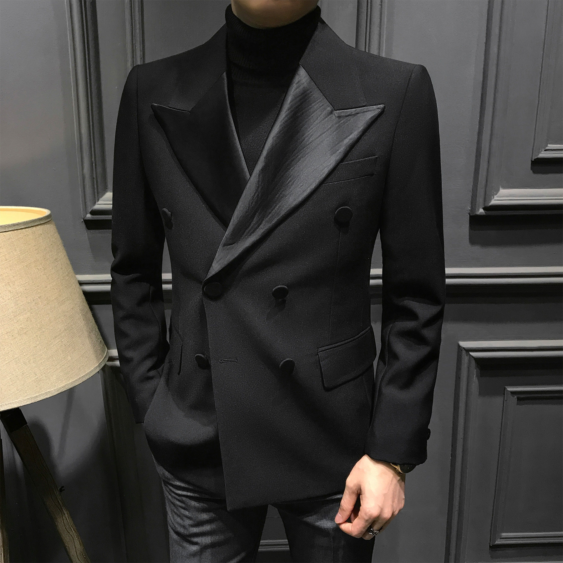 冬季高级大领绅士西服新款微宽松痞帅男士西装英伦单西商务外套