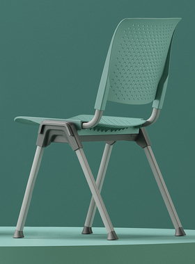 简约现代四脚办公椅绿色塑料可堆叠会议椅培训椅轻便电脑椅靠背椅