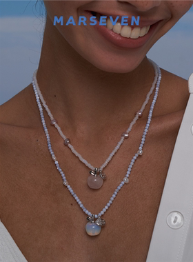 MARSEVEN 闪光派对系列粉白串珠小苹果项链S925银原创精致锁骨链