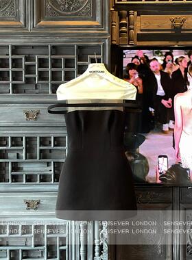 正品授权MONTSAND25ss高定秀款悬浮一字肩小黑裙