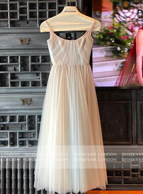 正品授权MONTSAND25ss高定蕾丝高腰芭蕾收腰吊带连衣裙