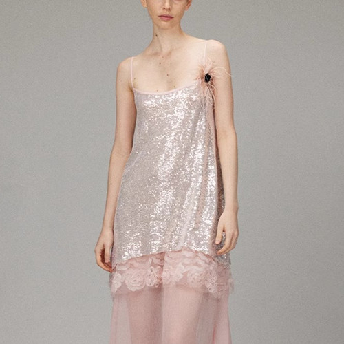 【LACERTA/莱瑟塔 设计师品牌】25夏季长裙亮片拼接吊带连衣裙