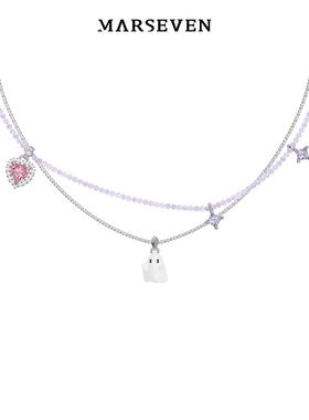 MARSEVEN 可爱反派系列多宝石mini幽灵项链S925纯银项链女锁骨链