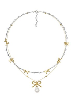 MARSEVEN 闪光派对系列金属蝴蝶结项链S925银气质可拆卸锁骨链