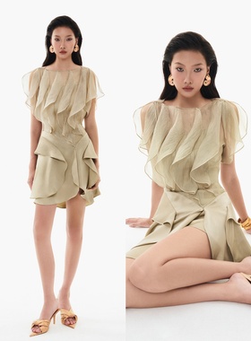 正品越南MUSTHAVE新24FW沙漠玫瑰多层拼接迷你连衣裙