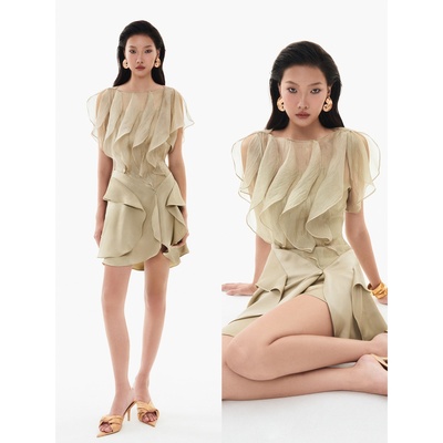 正品越南MUSTHAVE新24FW沙漠玫瑰多层拼接迷你连衣裙