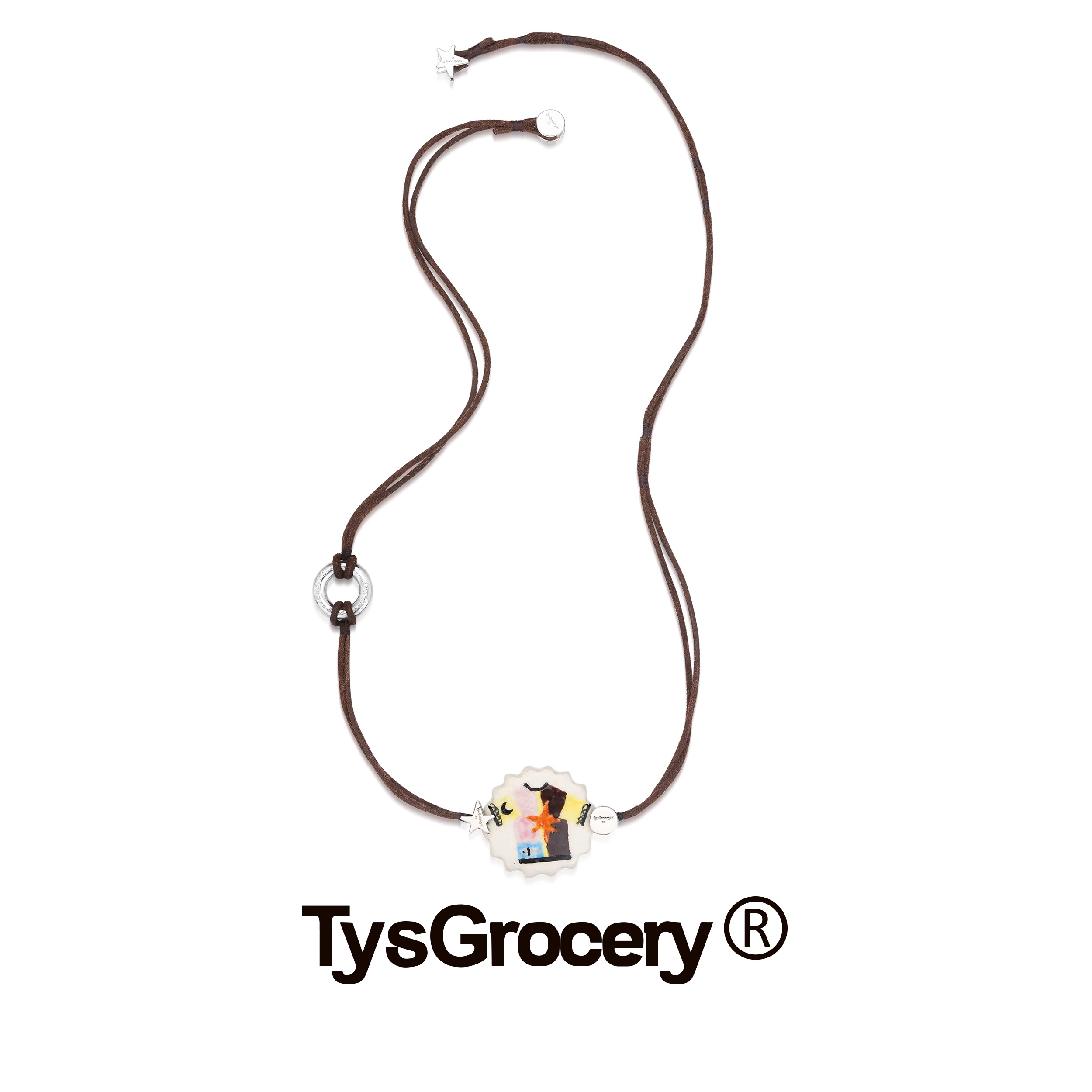 TysGrocery 25 饼干吊坠手绘陶瓷皮绳项链