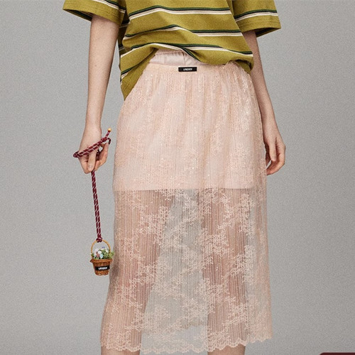 【LACERTA/莱瑟塔 设计师品牌】25春夏风琴褶蕾丝叠穿H型中长裙