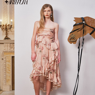 橘粉色波浪蕾丝边干枯玫瑰抽绳多穿连衣裙 新品 ARTE PURA2025秋季