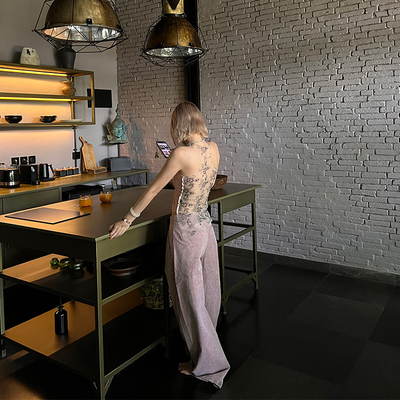 Deplumer2024春夏新款拼片网纱背心女解构设计粉色上衣