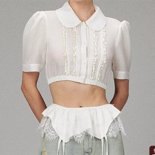 【LACERTA/莱瑟塔 设计师品牌】25春夏新品醋酸珠片透视小上衣