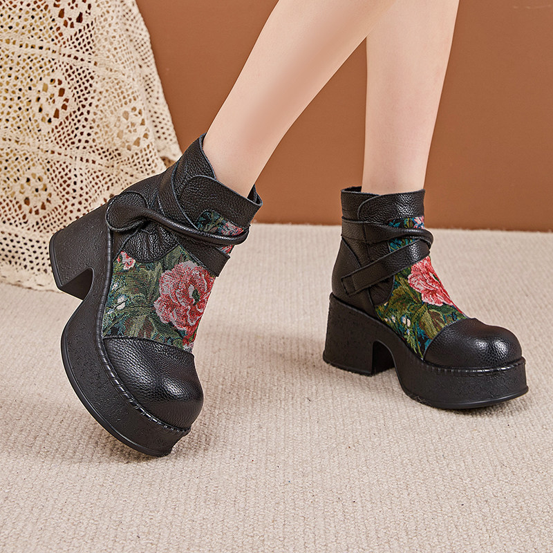 民族风厚底马丁靴国风高帮妈妈鞋