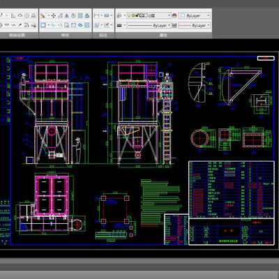 KST181-SYMP70-2脉冲喷吹袋式除尘器共140只布袋全套CAD设计图纸