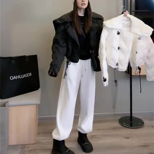 2023秋冬新款女显瘦高腰羽绒服外套休闲百搭卫裤束脚裤套装两件套