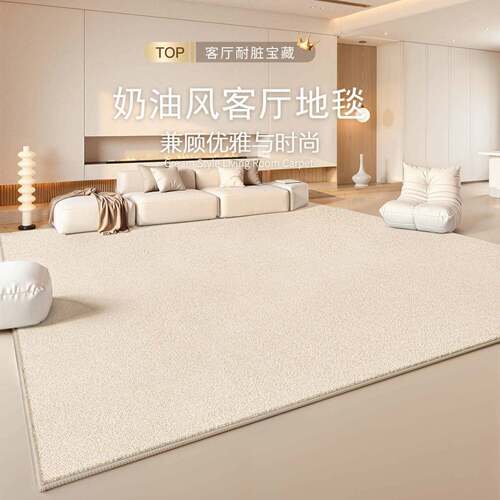 奶油风极简纯色加厚免洗地毯