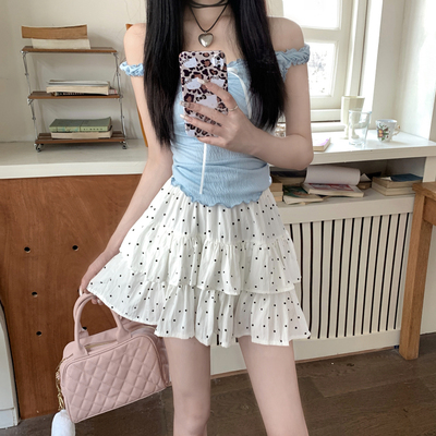 2025春夏季新款波点蛋糕裙高腰修身蓬蓬裙小个子女短裙