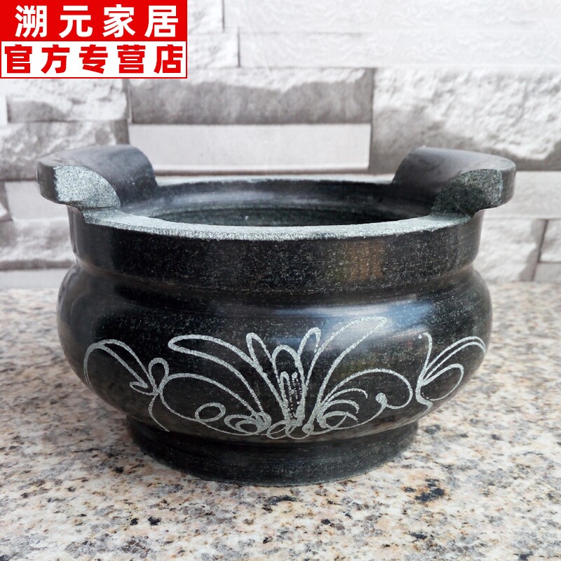 石雕香炉石头小圆香炉寺庙香炉祭祀墓地香炉 青石香炉