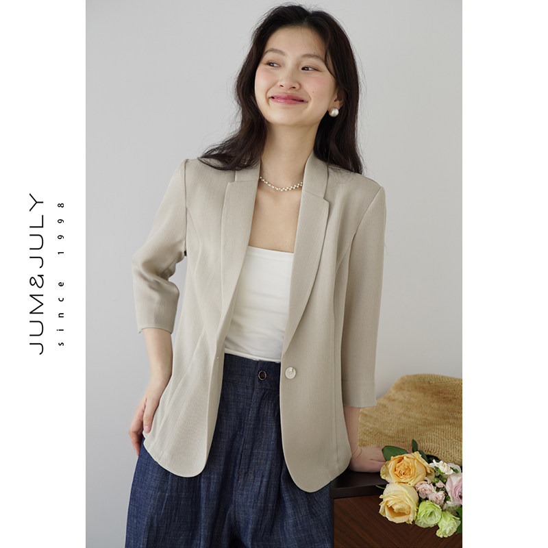 嘉茱莉九分袖西装外套女2026夏季新款小个子薄款休闲通勤西服上衣