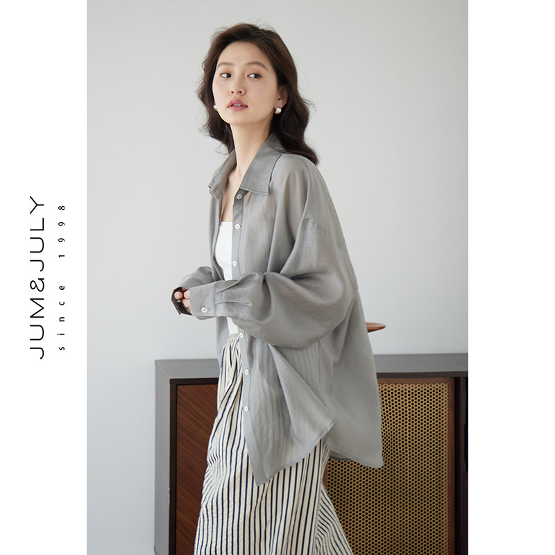 嘉茱莉天丝防晒衬衫女夏季防晒衣法式小众防晒衫新款上衣薄款衬衣