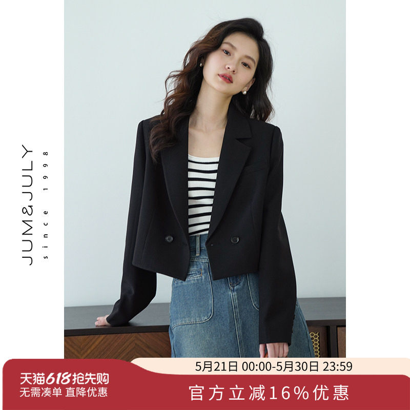 嘉茱莉春季新款休闲西装外套女小个子短款外套上衣一粒扣小西服
