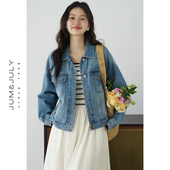 宽松夹克上衣 小个子短款 嘉茱莉摩登复古牛仔外套女2026年春季 新款