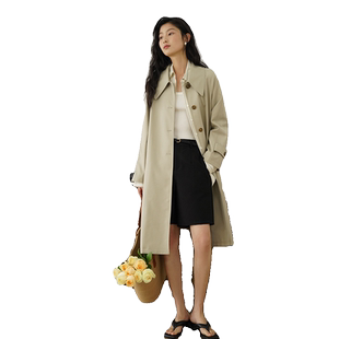 嘉茱莉韩版中长款卡其风衣女2026春季新款上衣单排扣简约休闲外套