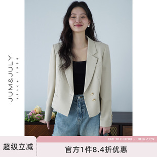 新款 外套女2025春季 单排扣小西服上衣 翻驳领西装 嘉茱莉小个子短款