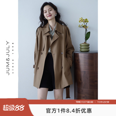 嘉茱莉新款春秋中长款风衣外套女英伦小个子上衣外套短款风衣休闲