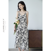 长裙V领吊带裙 水墨印花吊带连衣裙女小个子夏季 嘉茱莉新款 新中式