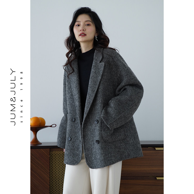 嘉茱莉新款双面羊毛大衣女短款双面呢大衣外套女小个子外套高级感,女装/女士精品,毛呢外套,淘宝优惠券,粉丝福利购,淘宝优惠卷