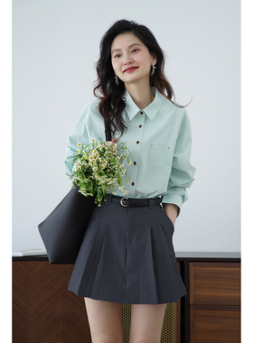 嘉茱莉2026春季新款法式衬衫外套女翻领百搭宽松上衣1OO棉衬衣