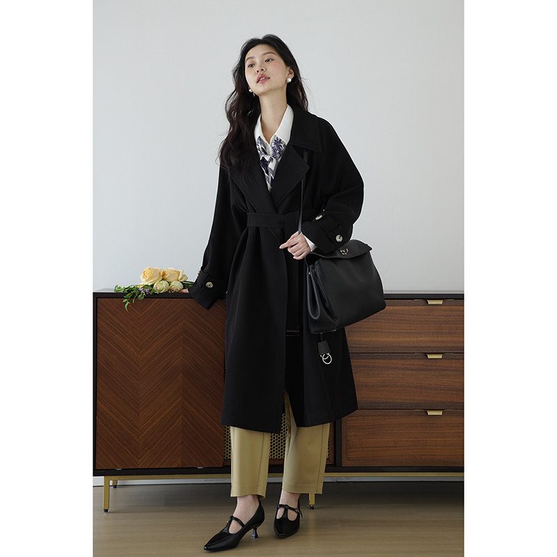 嘉茱莉2026新款高级感无扣长款风衣女宽松休闲英伦风春秋外套翻领