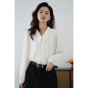 外套女宽松翻领上衣外套小众白色衬衣 复古衬衫 嘉茱莉2025新款 法式