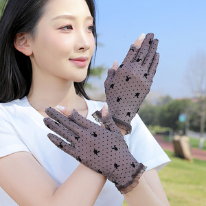 蕾丝网纱露二指防晒遮阳手套夏季