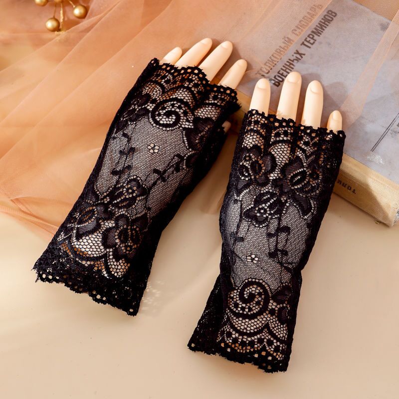防晒女士蕾丝手套半指时尚百搭春夏薄款防紫外线弹力透气露指舞蹈