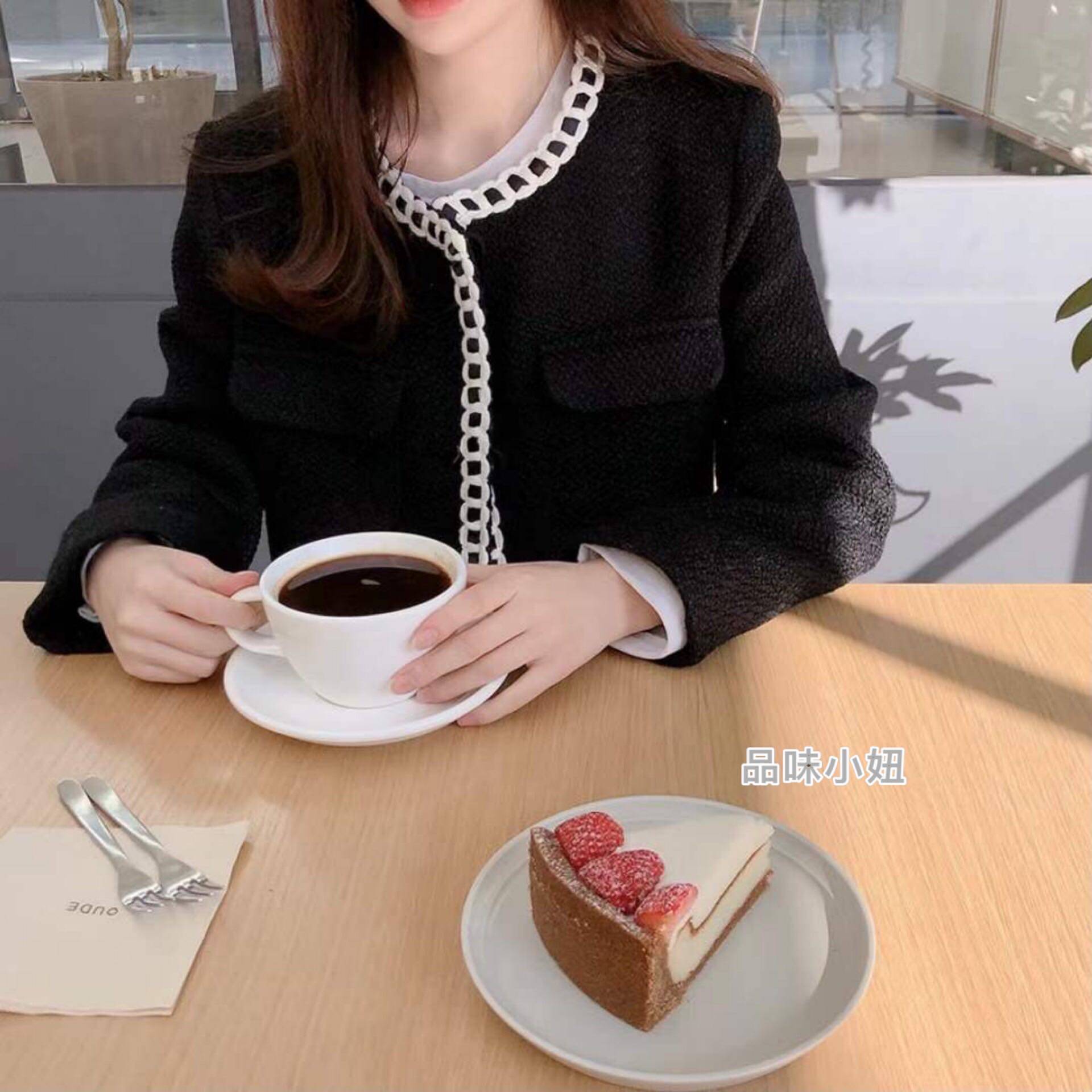 韩国直邮包邮2021年春季女装东大门 barcelon编织设计小香短外套