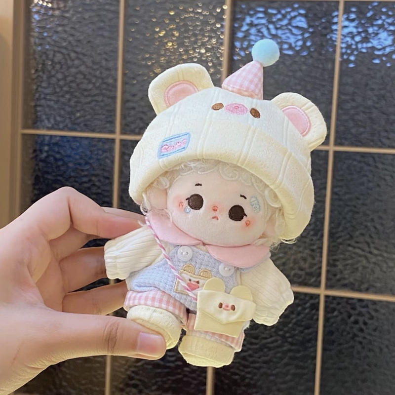 10cm新品娃衣奶呼呼系列“奶油小熊”棉花娃娃玩偶换装背带裤套装