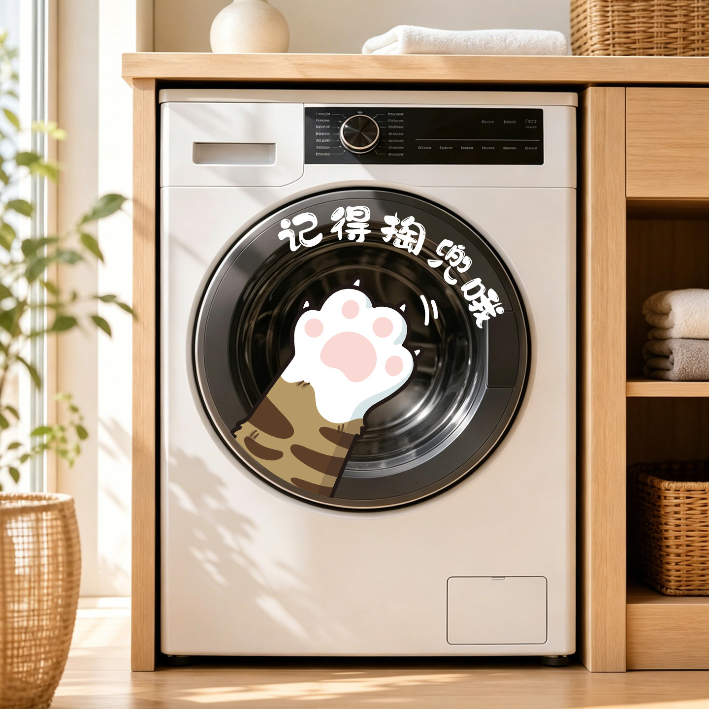 滚筒洗衣机静电贴纸可爱创意猫爪记得掏兜卫生间布置遮丑装饰贴画