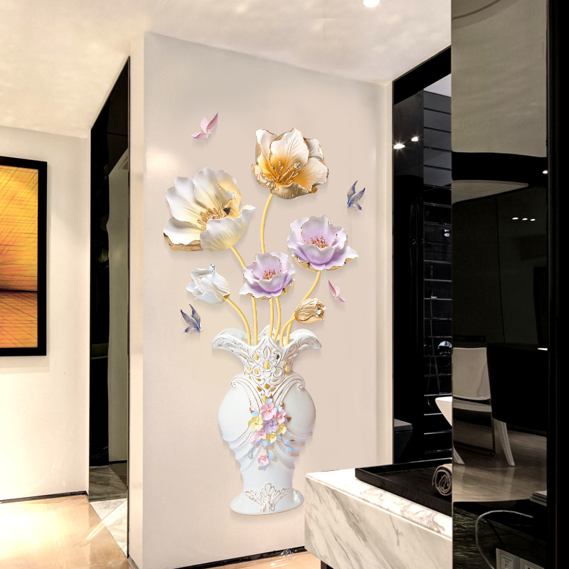 郁金香花瓶玄关3D立体墙贴画贴纸自粘墙纸墙面装饰品卧室温馨壁纸