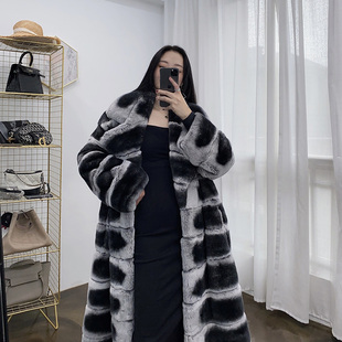 2025大牌进口青紫蓝龙猫色獭兔毛整皮草外套女中长款毛毛大衣冬