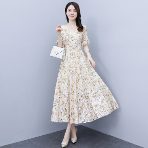 RM14867#连衣裙夏2023新款收腰显瘦雪纺长款气质大摆淑女长裙到脚踝