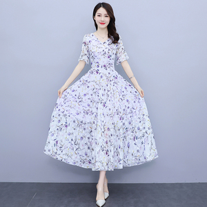 RM14867#连衣裙夏2023新款收腰显瘦雪纺长款气质大摆淑女长裙到脚踝