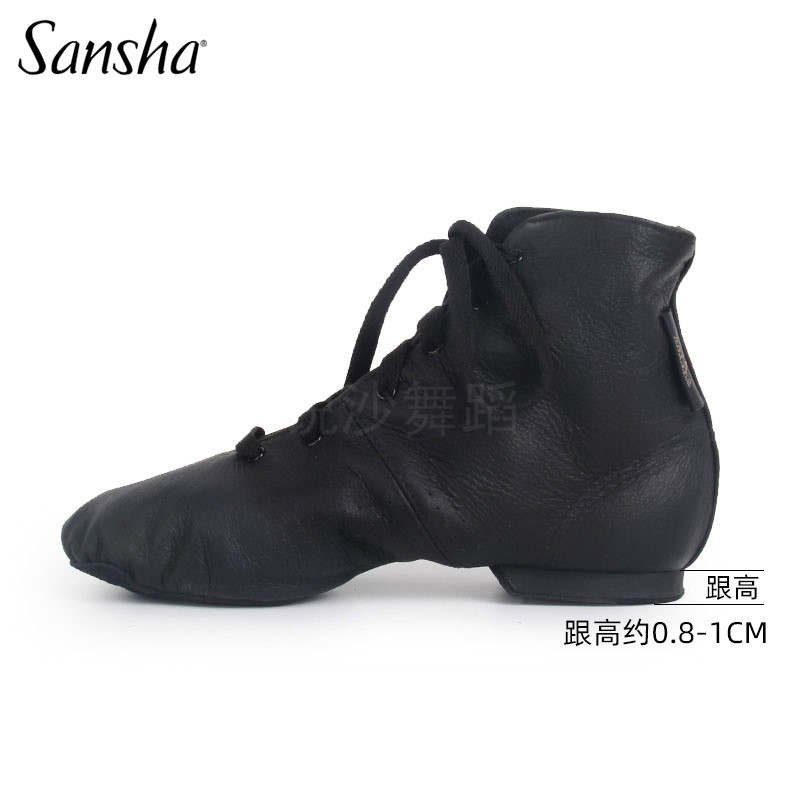 三沙sansha真皮中高帮爵士舞鞋靴
