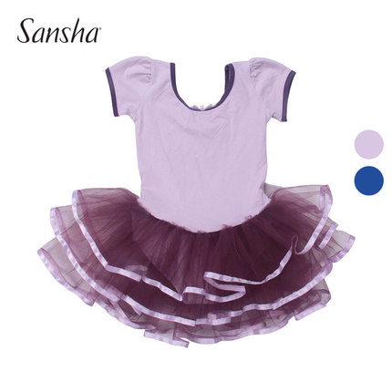 正品法国Sansha三沙儿童芭蕾舞裙练功服蓬蓬裙TUTU短袖考级舞蹈服