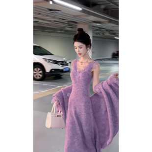 【丁香私语】V领针织裙含羊毛慵懒毛衣两件套装女