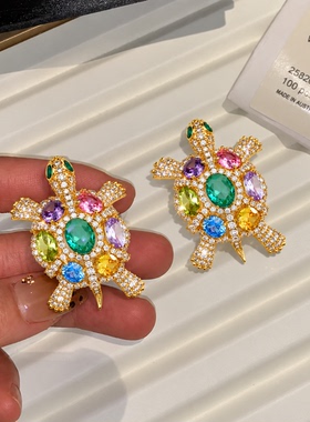 复古彩宝乌龟胸针女小众胸花配饰