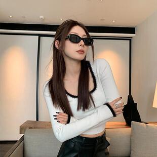 法式锁骨方领打底衫女洋气秋冬长袖配风衣小香风外套内搭毛衣上衣